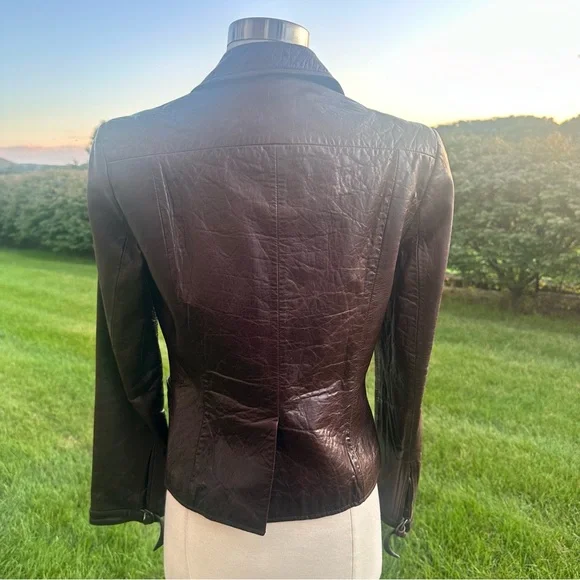 Calvin Klein Brown Leather Button Front Jacket Blazer - Picture 7 of 16